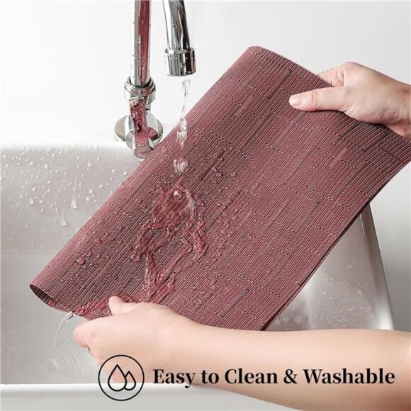 Burgundy Placemats Set of 6 - Heat Resistant Non-Slip Place mats - Picture 2 of 8